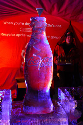 Day 99 Ice sculpture gets filled with Coca-Cola at Whistler's Community Celebration in British Co...