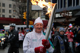 Day 106 Torchbearer 41 Walter Gretzky carries the flame in Vancouver, BC