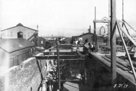 [Construction progress photograph of the CPR S.D. & P.C. Dept. Storage warehouse]