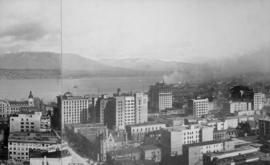 View looking north east over downtown Vancouver towards Burrard Inlet