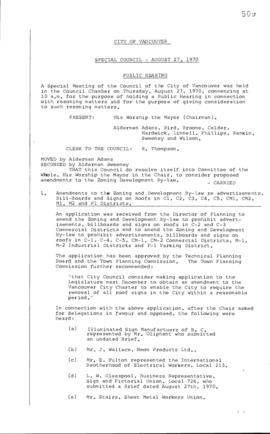 Special Council Meeting Minutes : Aug. 27, 1970