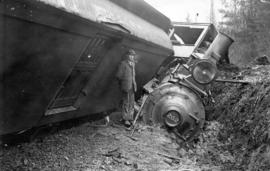 [The wreck of Great Northern Railway train and engine No. 202 near Burnaby Lake]