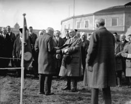 Mayor Malkin turning first sod, new livestock building, Hastings Park