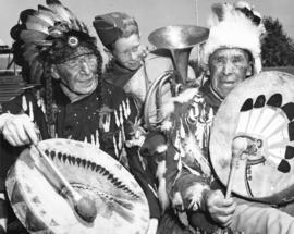 [August Jack Khahtsahlano drumming at Capilano Indian Reserve]