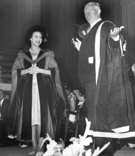[H.R.H. Princess Margaret receives an honourary Doctorate of Laws from President N.A.M. MacKenzie...