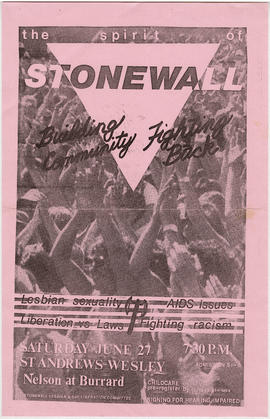 The spirit of Stonewall : building community, fighting back : Saturday, June 27 : St. Andrews Wesley