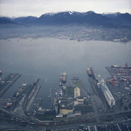 Aerial view of BC Sugar refinery and Burrard Inlet