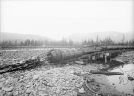 Sewer pipe on trestle under construction