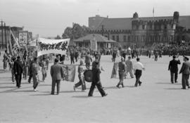 [Parade of Chinese associations on the Cambie Street Grounds during VJ Day celebrations]