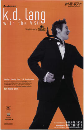 Audi presents k.d. lang with the VSO [Vancouver Symphony Orchestra] : June 7 and 8 : Orpheum