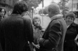 Theresa Galloway speaking to press at drinking fountain inauguration