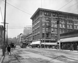 Another retail section [along Hastings Street at Abbott showing Woodward's department store]