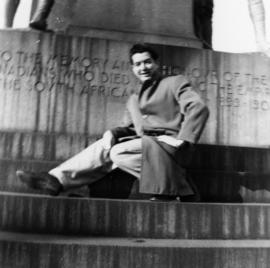 [Unidentified man at South African War Memorial, Toronto]