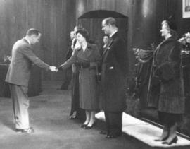 [Russell Baker greets H.R.H. Princess Elizabeth and H.R.H. Philip Duke of Edinburgh]