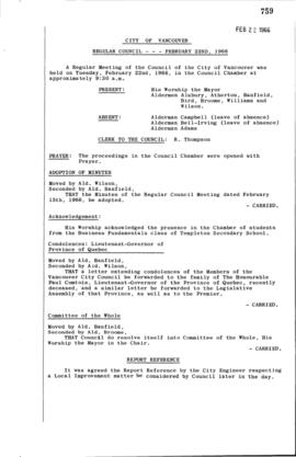 Council Meeting Minutes : Feb. 22 & 24, 1966