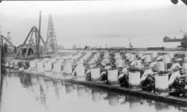 [View from the water of Ballantyne Pier under construction]