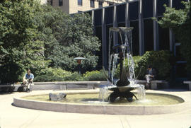 Seattle Public Library Plaza with Tsutakawa's Fountain of Wisdom sculpture on 1000 Fourth Avenue,...