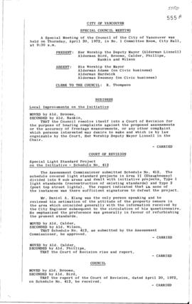 Special Council Meeting Minutes : Apr. 20, 1972