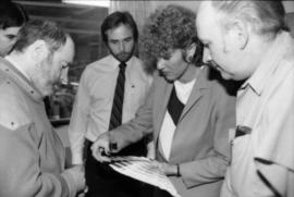 Toni Onley and group look at colour samples