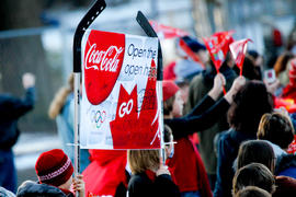 Day 89 Coca-Cola Open Happiness banners are used to cheer on Torchbearers in British Columbia.