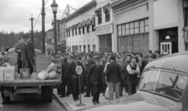 [Boeing workers outside the Boeing Aircraft of Canada, Ltd. plant after being locked out by compa...