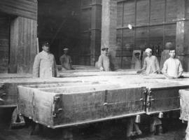 [Bakers making bread dough in wooden troughs on the Western Front]