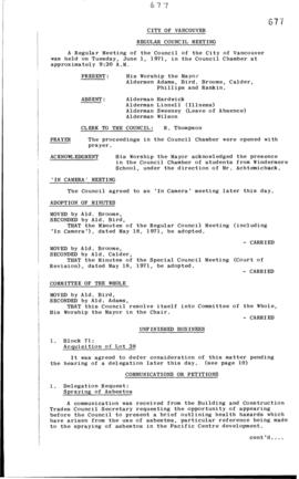 Council Meeting Minutes : June 1, 1971