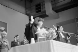 Judge Angela Kan presiding at a Canadian citizenship ceremony