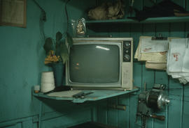 Television set in the work area of Wing Hing Dry Goods