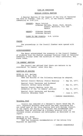 Council Meeting Minutes : June 14, 1977