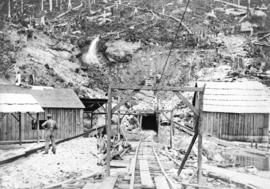 [An entrance to a tunnel at the Buntzen Lake Dam construction site]