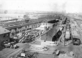 [Construction progress photograph of the CPR S.D. & P.C. Dept. Storage warehouse]