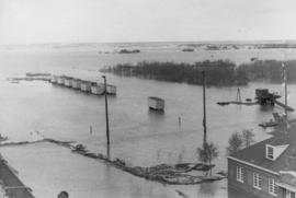 Field workers' houses [surrounded by flood waters]