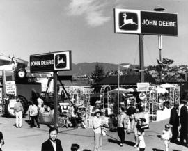 John Deere display of tractors and farm equipment