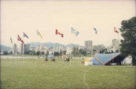 Scandinavian Festival flags and stage at Vanier Park