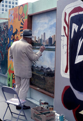 Murals on boarding around the Vancouver Art Gallery building and site