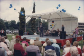 Mike Harcourt speaking from Chevron Stage