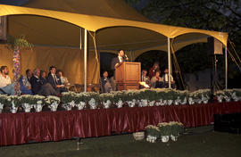 [David Leary] speaking at the lighting of the Peace Flame Monument ceremony