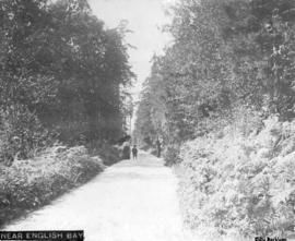 [Family walking along Stanley Park road] Near English Bay