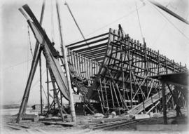 Constructing schooner at Lyall's Shipyard