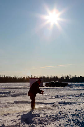 Day 67 Ice fishing in Dryden, Ontario.
