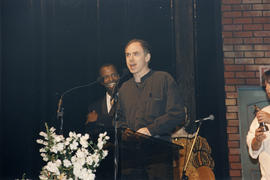 Unidentified man accepting an award at he 15th annual Jessie Awards