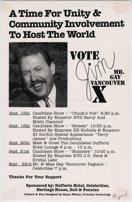 Vote Jim : Mr. Gay Vancouver : a time for unity and community involvement to host the world