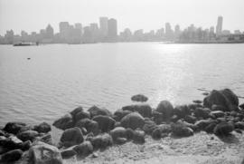 Vancouver skyline, Coal Harbour, and Stanley Park seawall beach