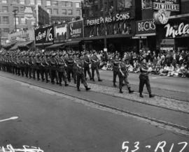 Armed forces marching in 1953 P.N.E. Opening Day Parade