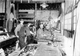 [Interior of Black Brothers Automotive Upholstery Shop at 1040 Hornby Street]