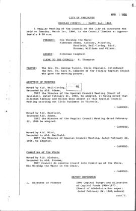 Council Meeting Minutes : Mar. 1, 1966