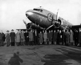 [Civic officials await their flight on Trans Canada Airlines]