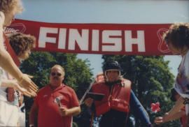 Award presentation at finish line