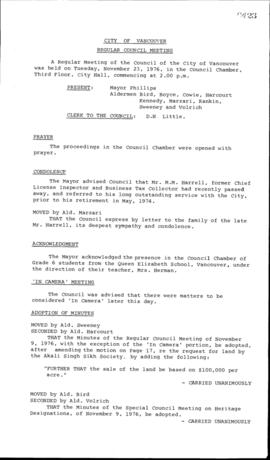 Council Meeting Minutes : Nov. 23, 1976